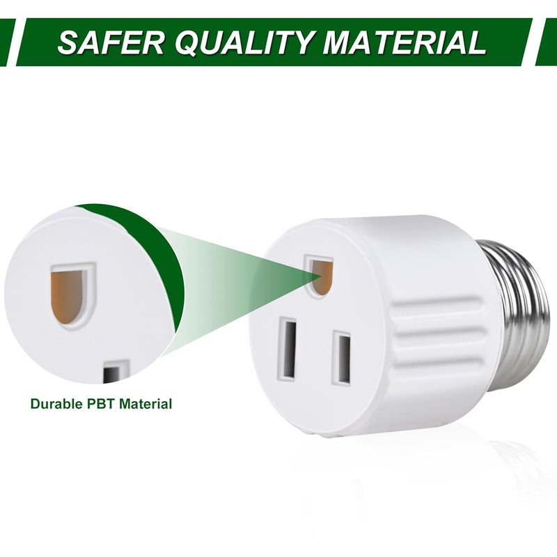 EMNOOTI Outlet Light Socket Adapter,Screw in Outlet Socket,E26 Light Bulb to Outlet Socket Converter,Light Bulb Plug Adapter for Porch Light Socket,Camera,Garage Light (2) - Image 4